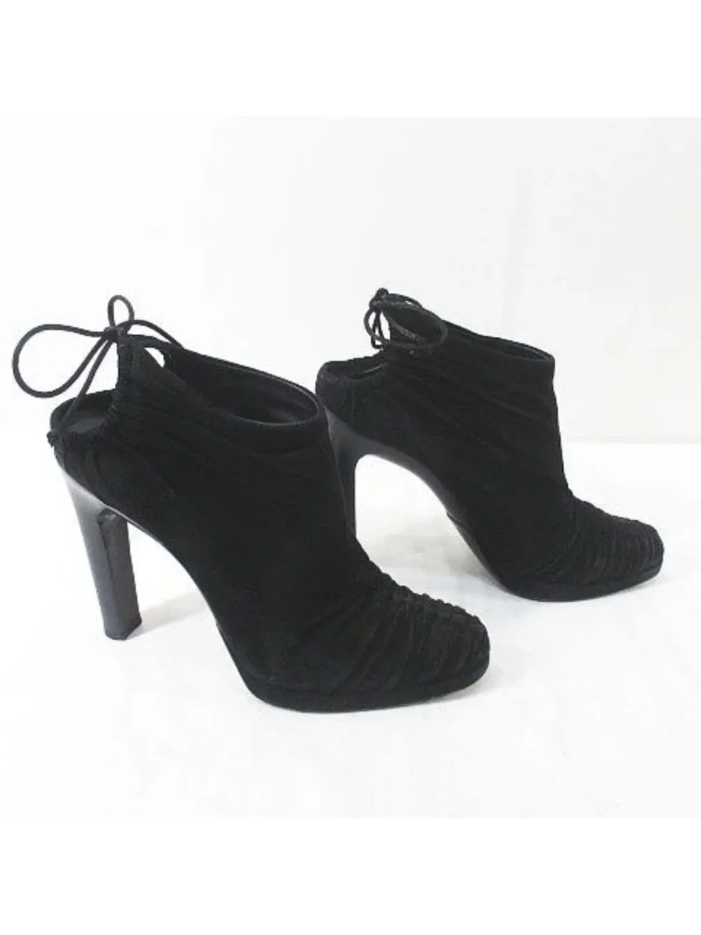 Gucci Booties High Heels Gathered Ribbon 37.5 Black Suede - Picture 4 of 9